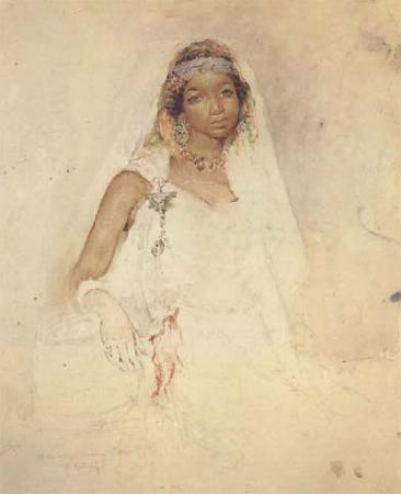  Portrait d'une jeune fille marocaine,crayon et aquarelle (mk32)
